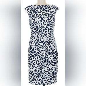 LAUREN Ralph Lauren Blue & White Geometric Coctail Dress Nordstrom Size 16